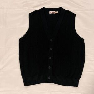 J.G. Brown Cardigan Vest Men M Navy Blue Cotton Knit Grandpacore Made in USA